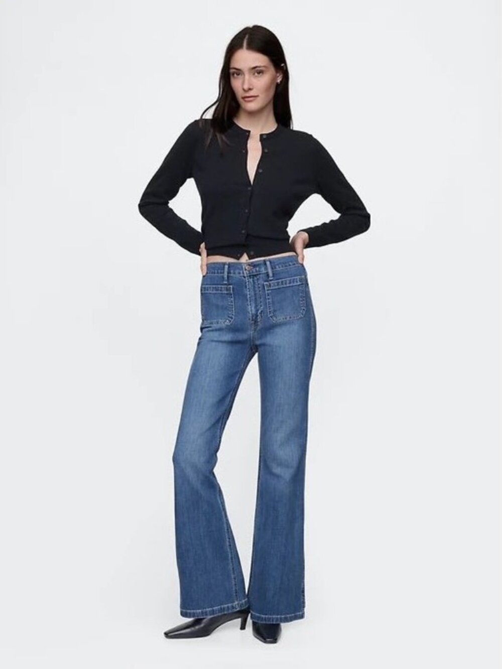 Gap 70s Flare High Rise Jeans Medium Wash 29 29/8 Retro Boho Western Denim